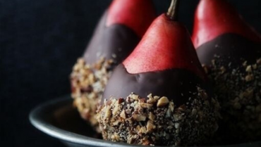 Chocolate Dipped Pears with Almond Crunch